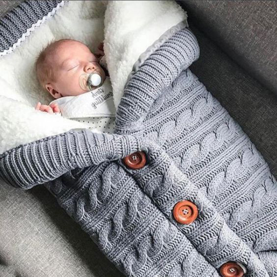 Extra Large Baby Winter Knit Swaddle Sleeping Bag Dark Grey
