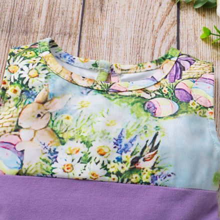 Baby Girl Sleeveless Easter Bunny Cartoon Print Dress with matching headband - Image 3